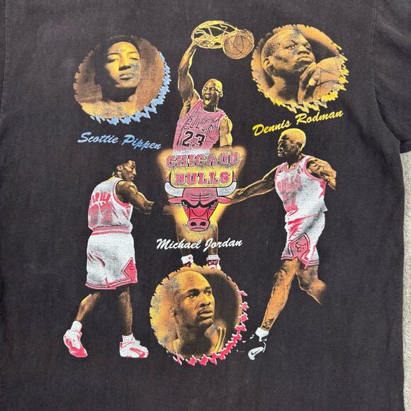 Vintage 90s Chicago Bulls Rap Tee Rare T Shirt XL Michael Jordan Pippen Rodman - Picture 7 of 15